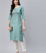 Grey embroidered cotton ethnic-kurtis