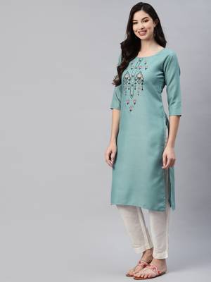Grey embroidered cotton ethnic-kurtis 3