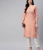 Peach embroidered cotton ethnic-kurtis