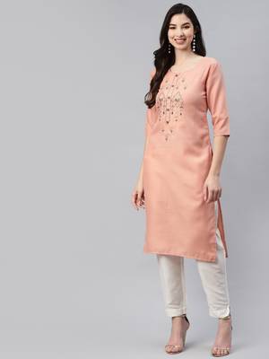 Peach embroidered cotton ethnic-kurtis 2