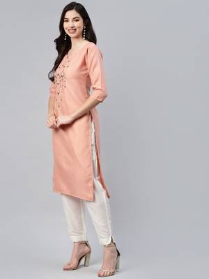 Peach embroidered cotton ethnic-kurtis 3
