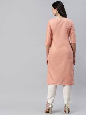 Peach embroidered cotton ethnic-kurtis 4