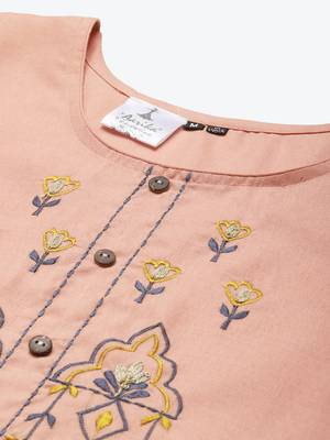 Peach embroidered cotton ethnic-kurtis 5
