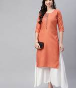Orange embroidered cotton ethnic-kurtis
