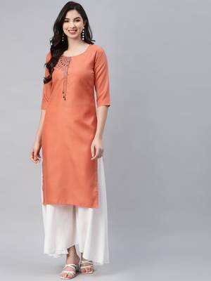 Orange embroidered cotton ethnic-kurtis 2