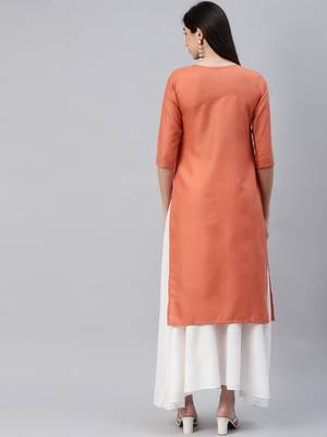 Orange embroidered cotton ethnic-kurtis 4
