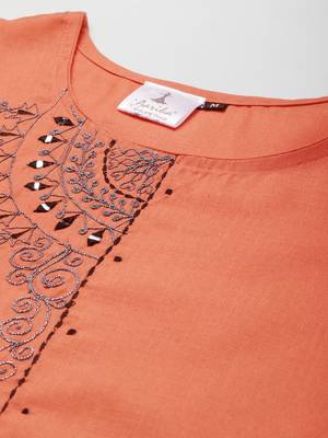 Orange embroidered cotton ethnic-kurtis 5