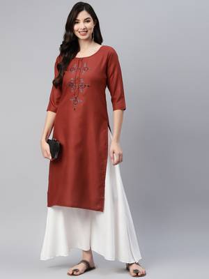 Maroon embroidered cotton ethnic-kurtis 1