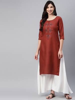 Maroon embroidered cotton ethnic-kurtis 2