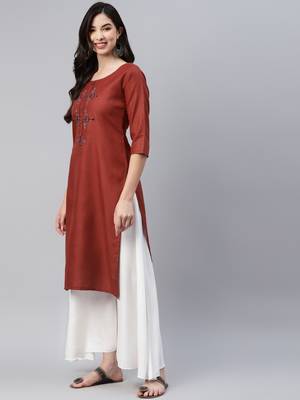 Maroon embroidered cotton ethnic-kurtis 3