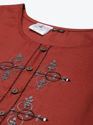 Maroon embroidered cotton ethnic-kurtis 5