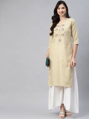 Beige embroidered cotton ethnic-kurtis 1