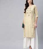 Beige embroidered cotton ethnic-kurtis