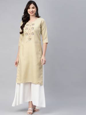 Beige embroidered cotton ethnic-kurtis 2