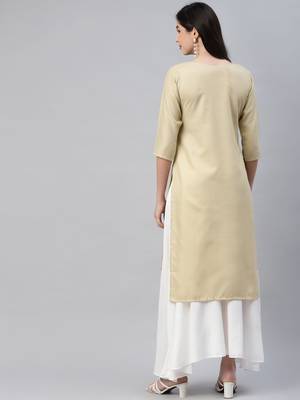 Beige embroidered cotton ethnic-kurtis 4
