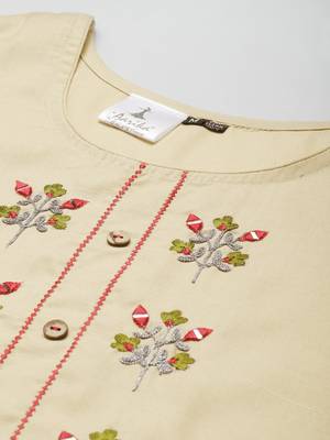 Beige embroidered cotton ethnic-kurtis 5