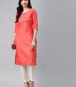 Red embroidered cotton ethnic-kurtis