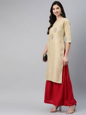 Beige embroidered cotton ethnic-kurtis 2