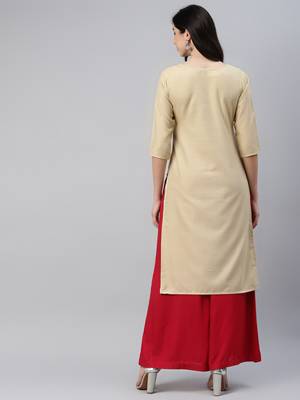 Beige embroidered cotton ethnic-kurtis 4