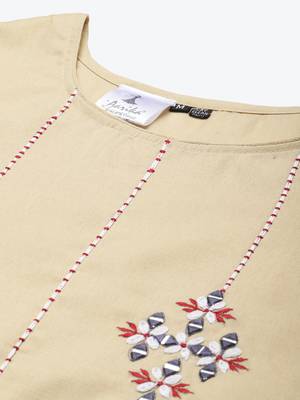 Beige embroidered cotton ethnic-kurtis 5