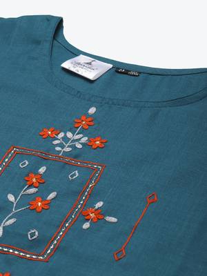 Dark-green embroidered cotton ethnic-kurtis 5