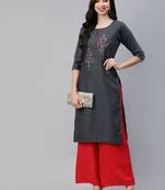 Grey embroidered cotton ethnic-kurtis