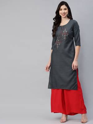 Grey embroidered cotton ethnic-kurtis 2