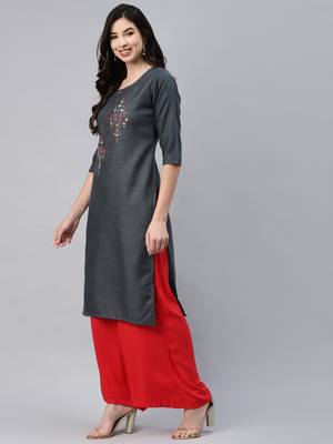 Grey embroidered cotton ethnic-kurtis 3