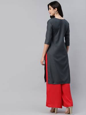 Grey embroidered cotton ethnic-kurtis 4