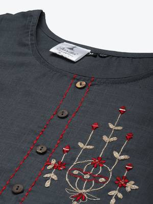Grey embroidered cotton ethnic-kurtis 5
