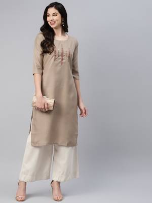 Brown embroidered cotton ethnic-kurtis 1