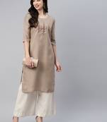 Brown embroidered cotton ethnic-kurtis