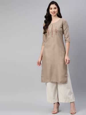 Brown embroidered cotton ethnic-kurtis 2