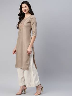 Brown embroidered cotton ethnic-kurtis 3