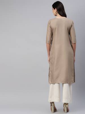 Brown embroidered cotton ethnic-kurtis 4