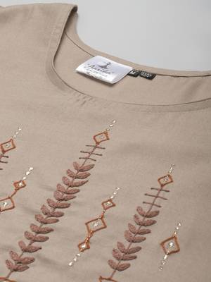 Brown embroidered cotton ethnic-kurtis 5