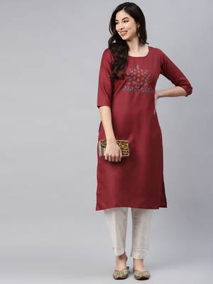 Maroon embroidered cotton ethnic-kurtis 1