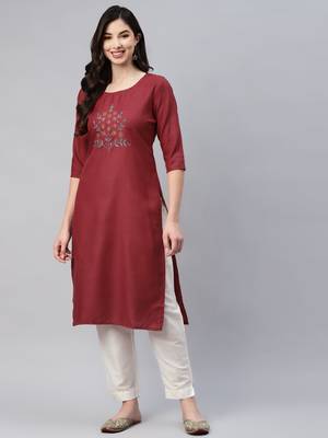 Maroon embroidered cotton ethnic-kurtis 2