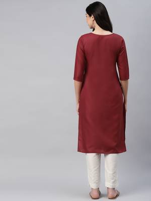 Maroon embroidered cotton ethnic-kurtis 4