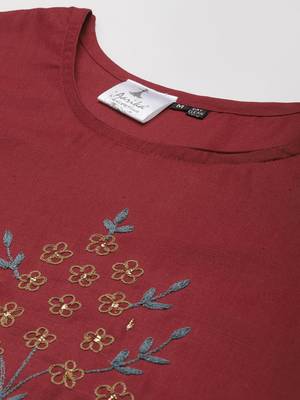 Maroon embroidered cotton ethnic-kurtis 5