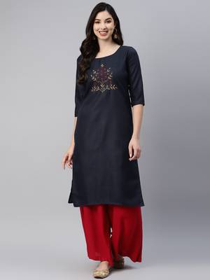Navy-blue embroidered cotton ethnic-kurtis 2