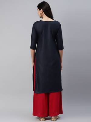 Navy-blue embroidered cotton ethnic-kurtis 4