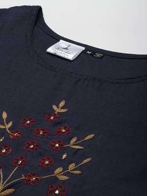 Navy-blue embroidered cotton ethnic-kurtis 5