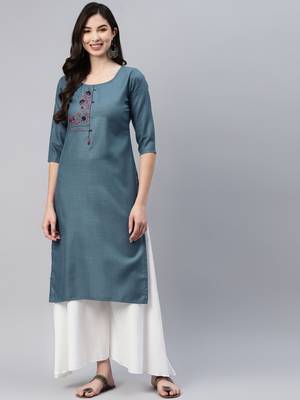 Blue embroidered cotton ethnic-kurtis 2
