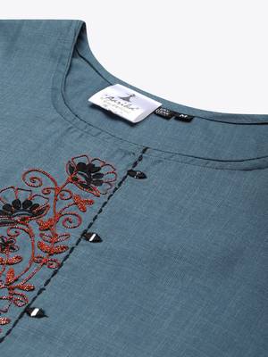 Blue embroidered cotton ethnic-kurtis 5