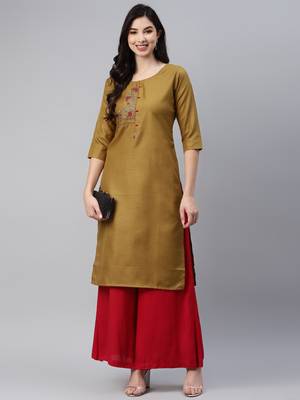Mustard embroidered cotton ethnic-kurtis 1