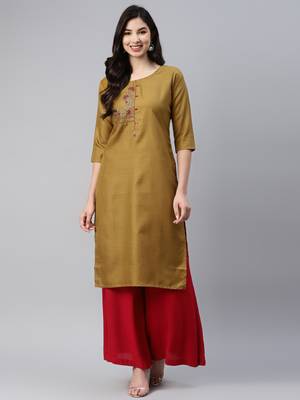 Mustard embroidered cotton ethnic-kurtis 2