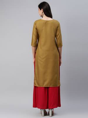 Mustard embroidered cotton ethnic-kurtis 4