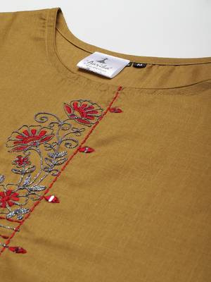 Mustard embroidered cotton ethnic-kurtis 5