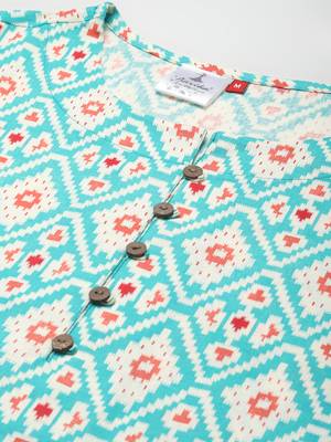 Turquoise printed cotton ethnic-kurtis 5